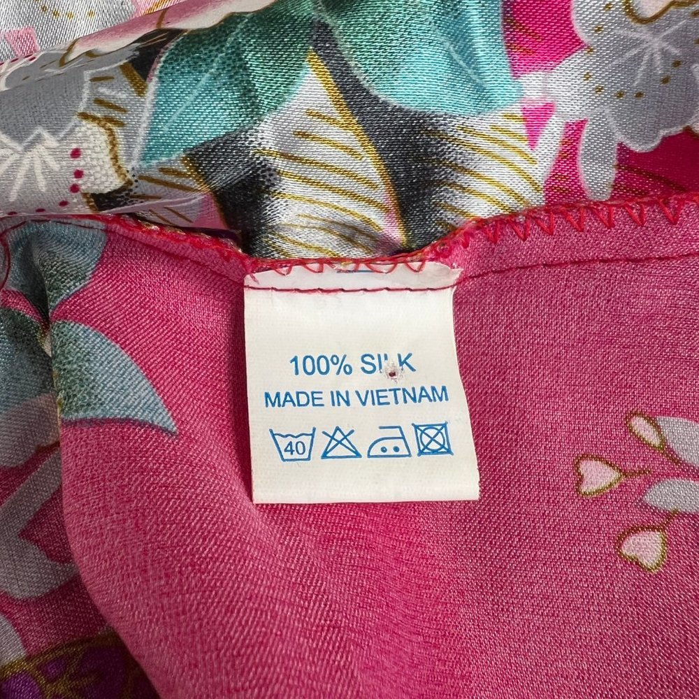 Vintage 100% Silk Kimono Robe Duster Long Jacket Coat Peacock Floral Belted Boho - Picture 6 of 7